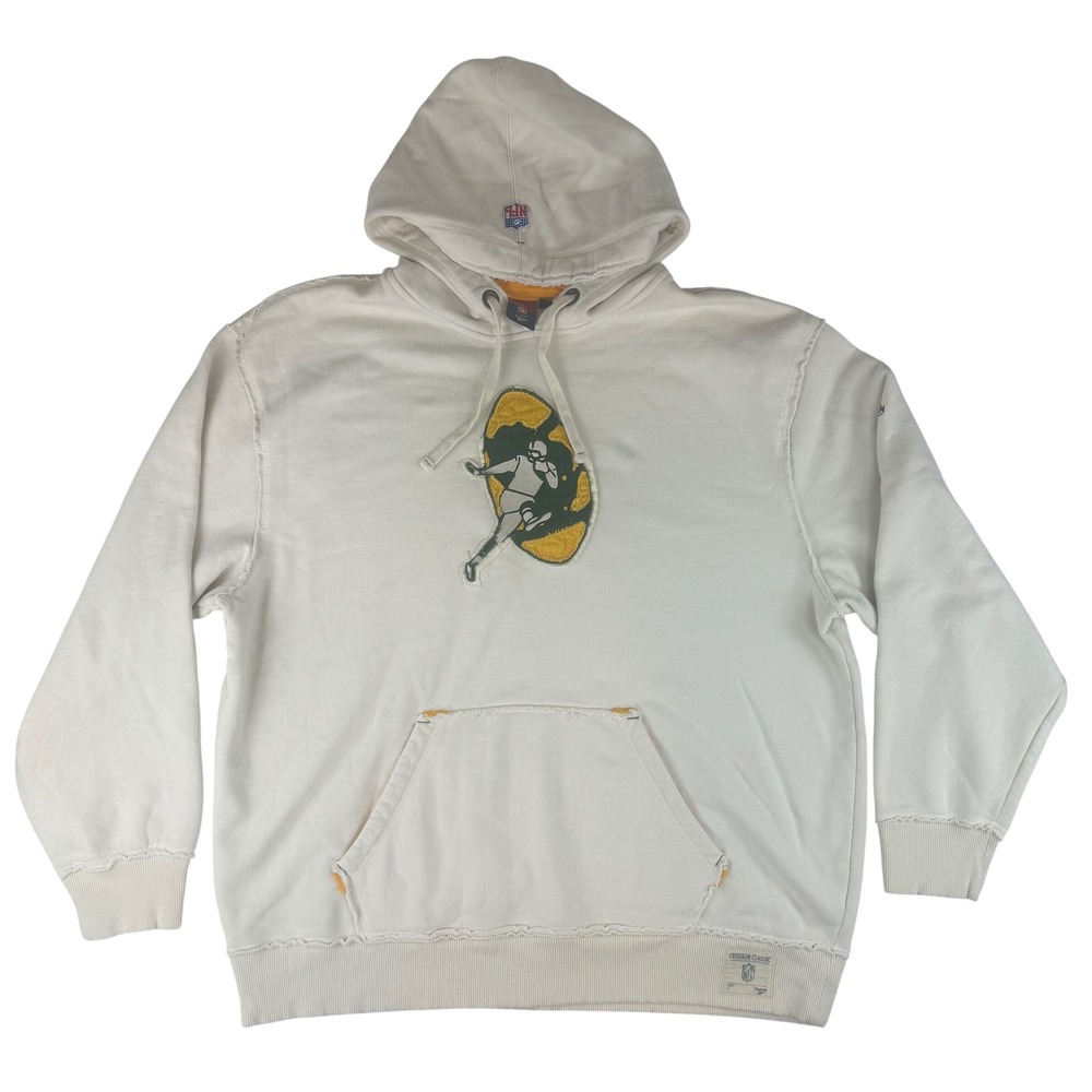 Reebok NFL Gridiron Classic Hoodie Mens 2XL White Vintage Style Distressed 8299A